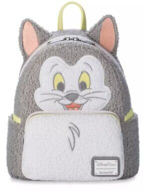 Disney Parks Figaro Loungefly Mini Backpack Pinocchio Cat Grey White Plush